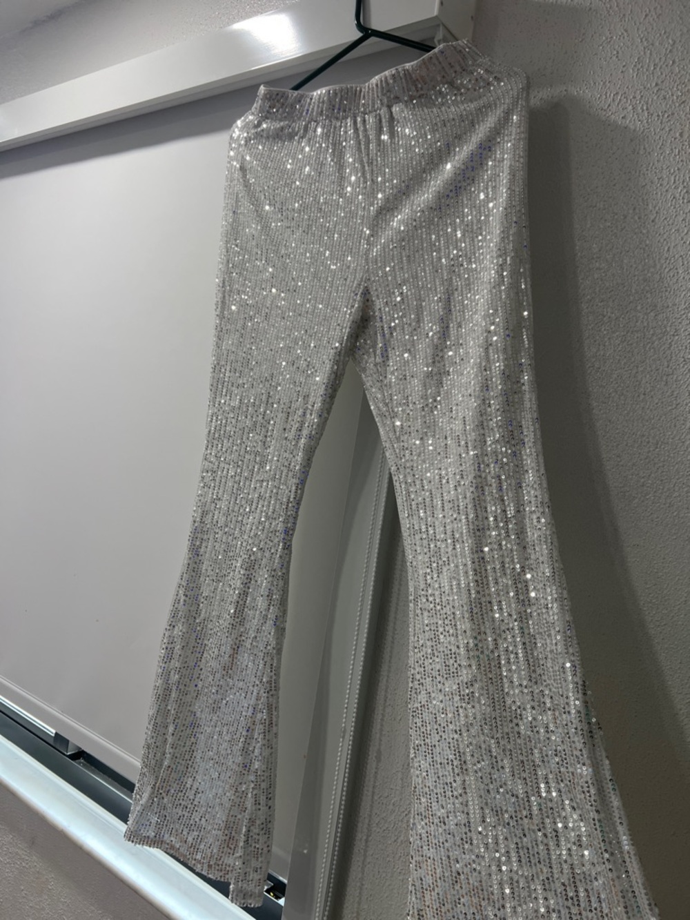 Sequin Flared Pants in Silver